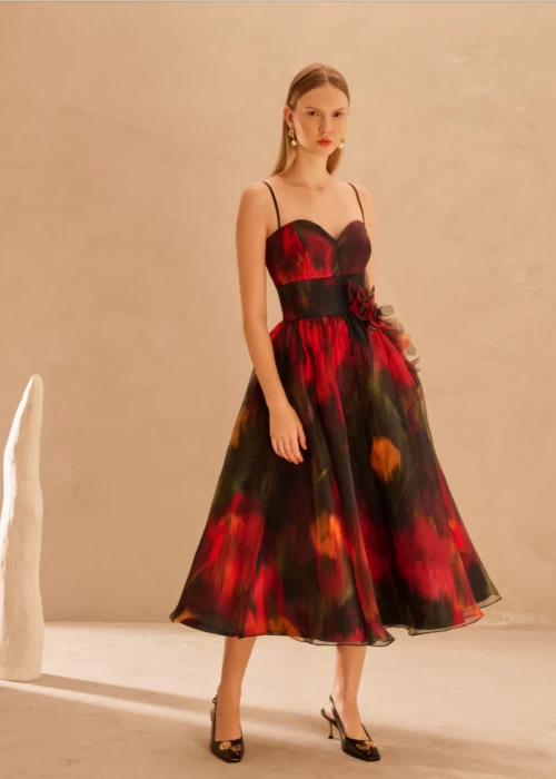 Vestido Alça Fina Organza