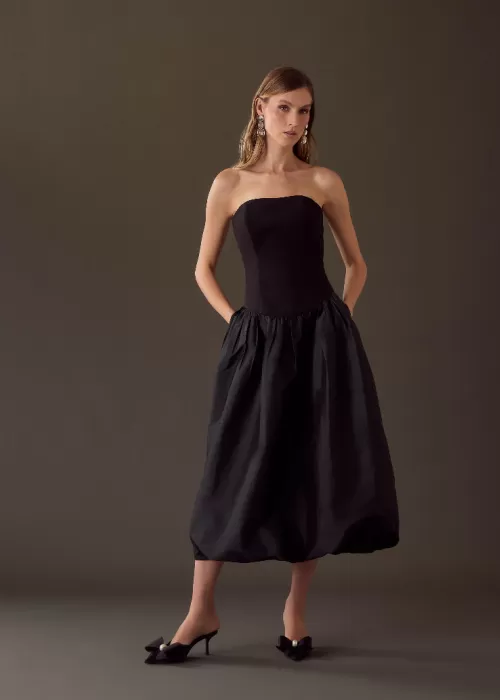 Vestido Sem Alça Saia Tafetá