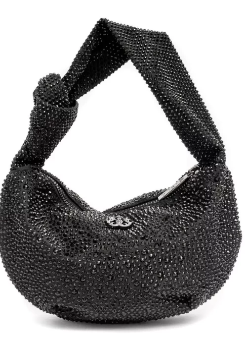 Mini Bolsa Elle Hobo em Cristais - Preto